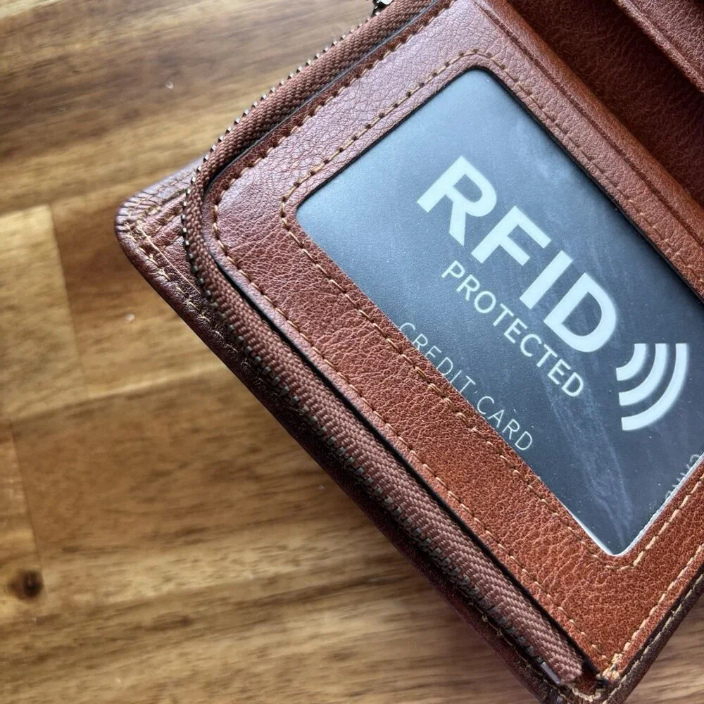 Men's Wallet-Ciephia RFID-Blocking Trifold Leather-Vintage Design Brown Classic